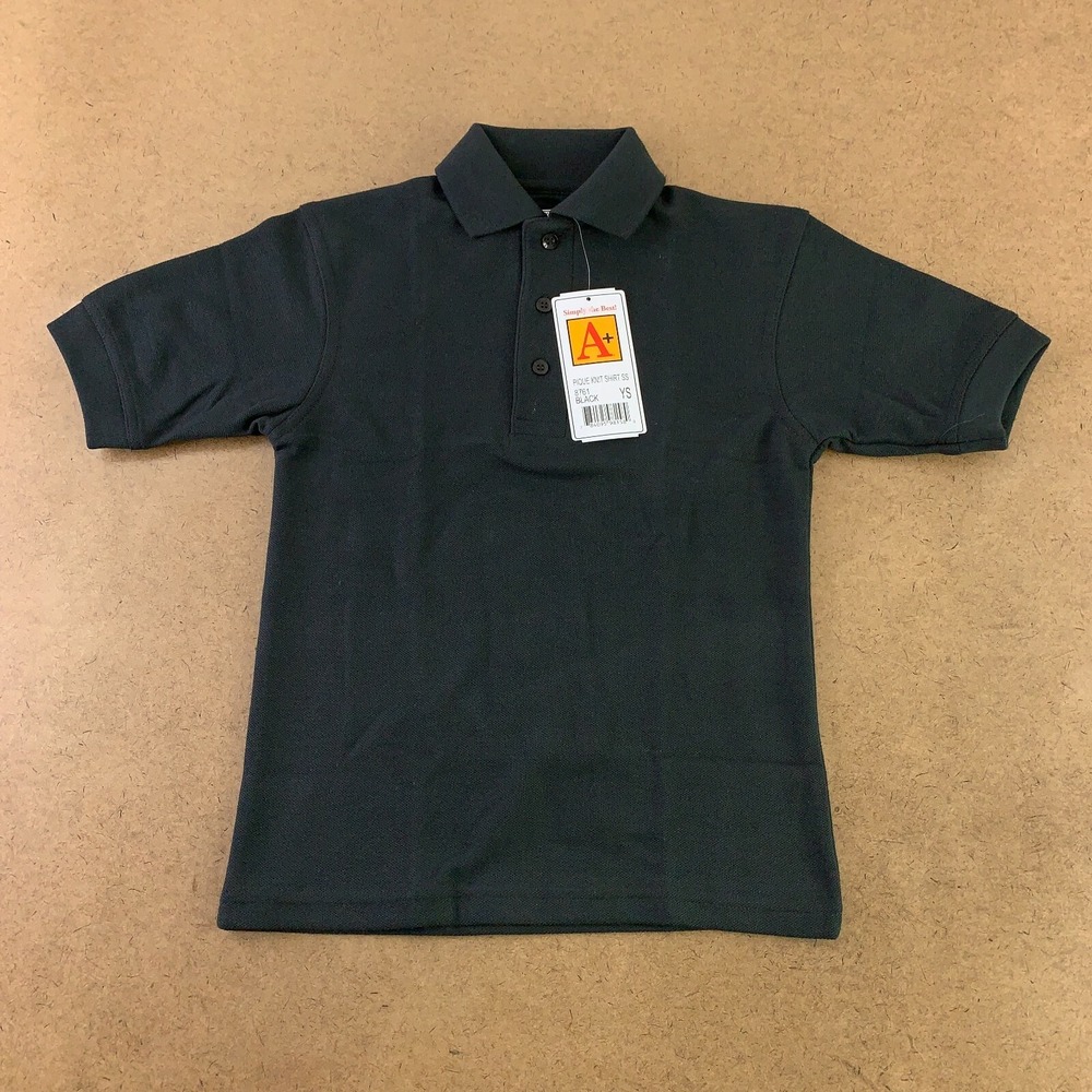 A+ Kids Youth Size Small Black Pique Knit Uniform Short Sleeve Polo Shirt NWT